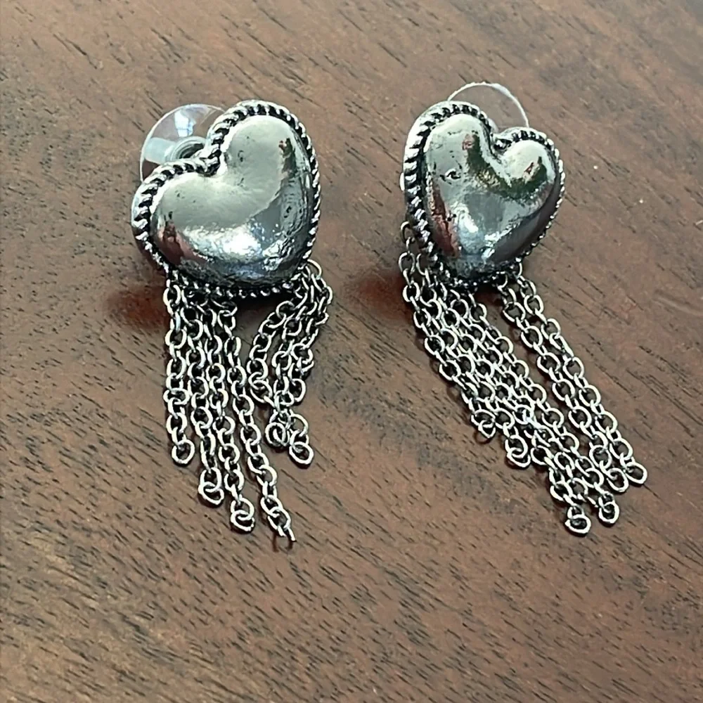 Wild Fable silver Bubble Heart Fringe Post Drop Earrings